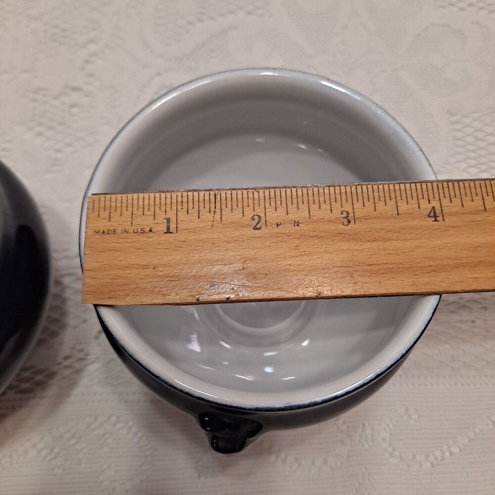 EMILE HENRY Footed Lion Head French Soup Bowl 6600 Cobalt Blue 4"x3.5" Set Of 2 - Picture 6 of 9